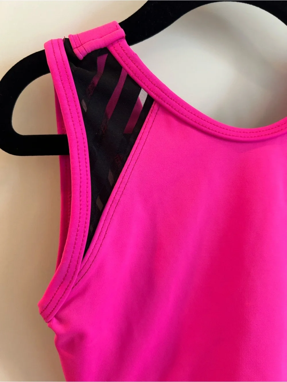 Girls' Hot Pink Dance Leotard with Black Mesh Panels - Child’s Large